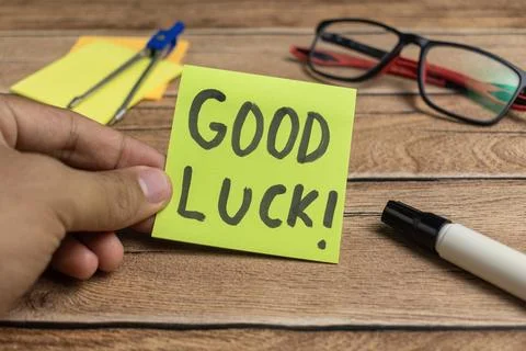 Good luck word sticky notes Stock Photos