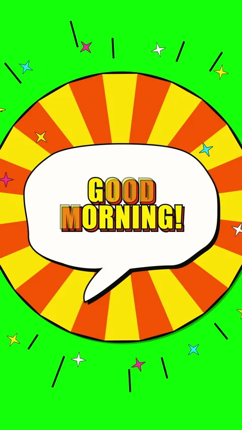 Good morning animation loop speech bubble sunburst green screen Stock Footage 346645242