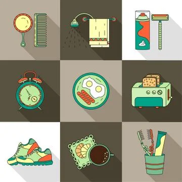 Good morning thin line vector icon set Stock Illustration