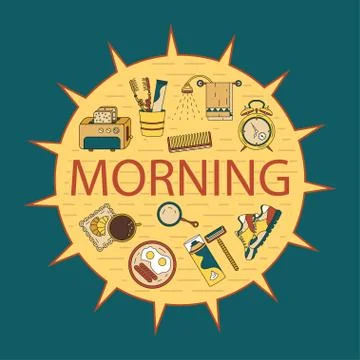 Good morning thin line vector template Stock Illustration