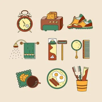 Good morning thin line vector icon set Stock Illustration
