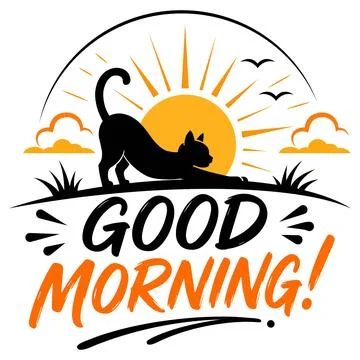 Good morning vector design featuring stretching cat イラスト素材