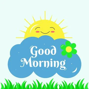 Good Morning Vibes Template Vector Design. Cute Smiling Sun and Clouds Illustrazione stock