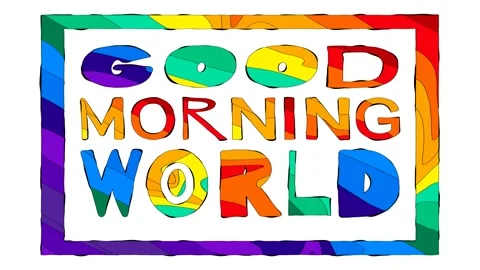 Good morning world. Multicolored funny cartoon tremble positive inscription. Stock Footage 150149953