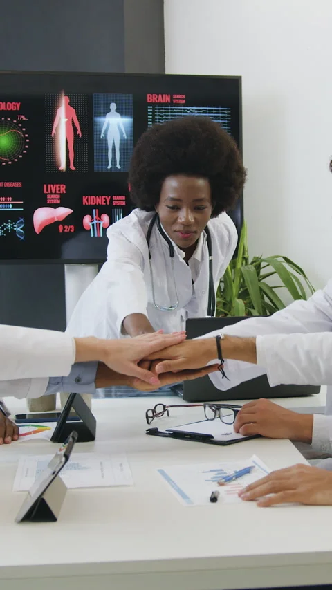 Good-natured in good mood high-skilled professional mixed race medical colleague Stock Footage 332875669