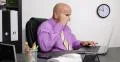 Good News Businessman Working Laptop Computer Office Interior Great Sales Market 4k or 4k+ Resolution