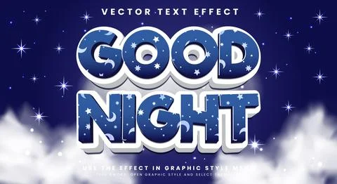 Good night 3d editable text effect Template Stock Illustration
