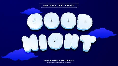 Good Night 3d Editable Text Effect Template Illustrazione stock