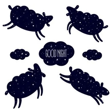 Good night card with jumping sheeps. Count, sleep Stock Illustration