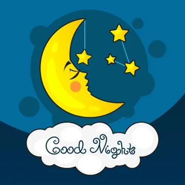 Good night card with moon Ilustração Stock
