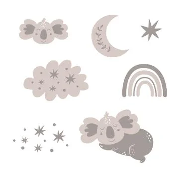 Good night isolated elements Cute Baby design. Sweet dreams clipart Sleeping Stock Illustration