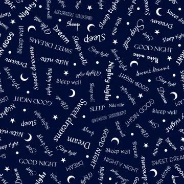 Good night pattern. Seamless print. Blue background. Vector illustration. Moon Stock Illustration