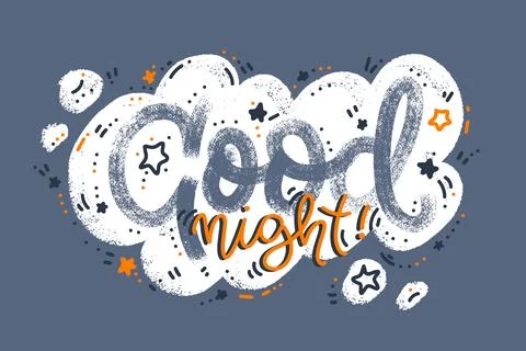 Good night poster. Vector horizontal card. Naive drawing common words banner. Stock Illustration