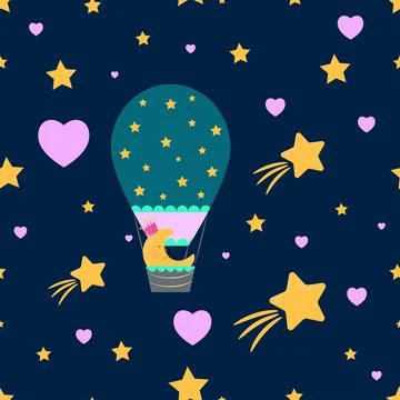 Good night seamless pattern with air balloon and moon Stock Illustration