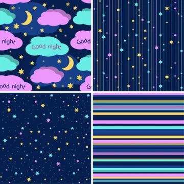 Good Night seamless pattern set. Seamless vector backgrounds with colorful stars Illustrazione stock