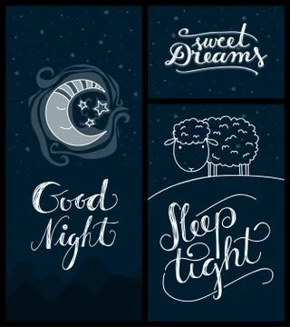 Good night, sweet dreams, sleep tight banners Stock Illustration
