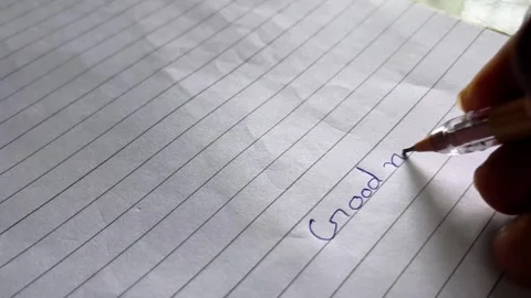Good Night Written on Notebook Page with Blue Pen – Peaceful Sleep Stock Footage 320213283
