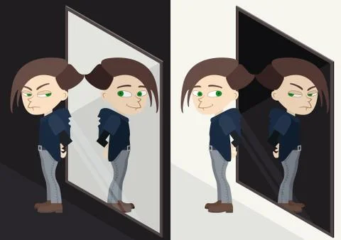 Good or bad character reflected in the mirror. Alter ego or emotions Stock Illustration