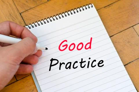 Good practice text concept on notebook Fotos Stock