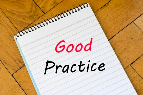 Good practice text concept on notebook Foto stock