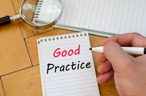 Good practice text concept on notebook Fotos Stock