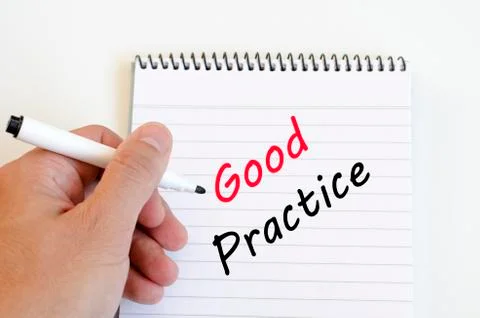 Good practice text concept on notebook Stockfoto's