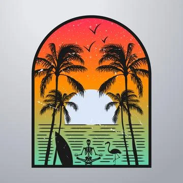 Good summer on the beach with grunge texture style 스톡 일러스트