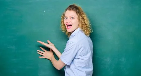Good teacher master of simplification. Teaching could be more fun. Woman teacher Stock Photos