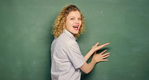 Good teacher master of simplification. Teaching could be more fun. Woman teacher Stock Photos