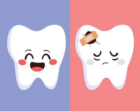 Good Teeth Broken Caries Vector Illustration Characters Stock Illustration