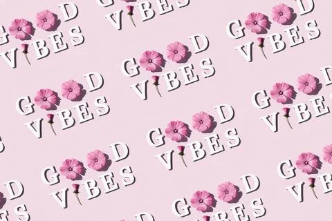 Good vibes. Creative inspire pattern made with motivational quotes from white Stock Photos