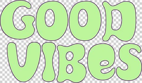 GOOD VIBES is floating on transparent backdrop showing flat green bubble letters イラスト素材