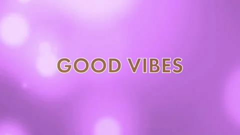 GOOD VIBES glowing in flat design over purple gradient backdrop, showing soft Stock Footage 309108933
