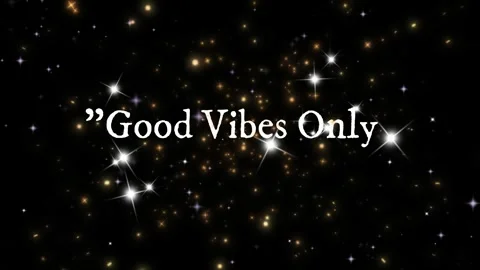 Good vibes only text appearing over a glittering golden starry night sky Stock-Footage 338314861