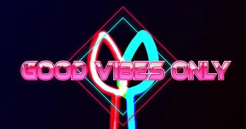 Good Vibes Only text image over colorful neon light trails Ilustração Stock