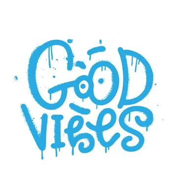 Good vibes - sprayed font graffiti with overspray in black over white. Textured Ilustração Stock