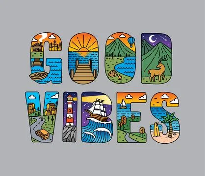 Good vibes typography design vector, for t-shirt, poster and other uses Stock Illustration