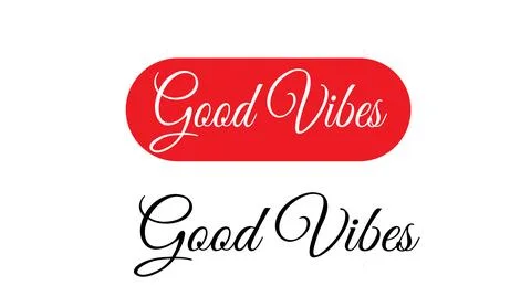 Good vibes typography lettering script text in red capsule shape badge and Illustration