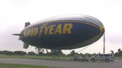 Good Year Blimp tethered at its birth Stock Footage 6732050