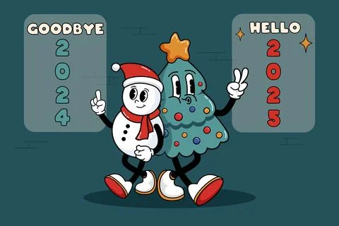 Goodbye 2024, hello 2025. Stock Illustration