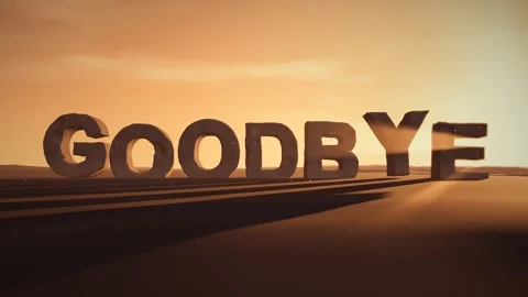 Goodbye Giant Eroded Stone Letters Standing in a Desert at Sunset with Vídeos de archivo 341985233