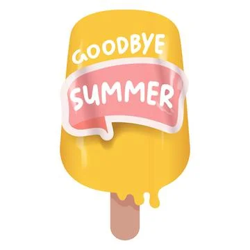 Goodbye summer text melting ice cream isolated with sticker isolated on white Stock Illustration