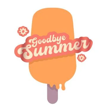 Goodbye summer text melting ice cream isolated with sticker isolated on white Stock Illustration