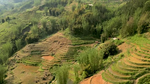 Goodbye Wave to Drone before Massive Zoomout in SaPa Valley Stock Footage 314844316
