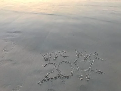 Goodbye to year 2017 on the beach Stock Photos