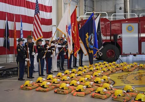 The Goodfellow Air Force Base Joint Service Color Guard presents the color... 写真素材