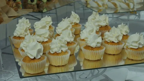 Goodies canapes on the table in holiday Stock Footage 122564490