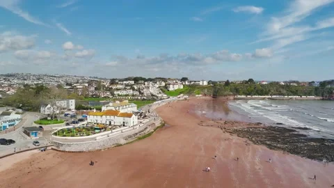 Goodrington Beach from a drone, Paignton, Devon, England Stock Footage 238016195