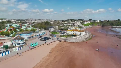 Goodrington Beach from a drone, Paignton, Devon, England Stock Footage 238016235