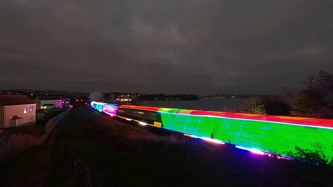 Goodrington, Devon: Christmas 'Train of Lights' locomotive (TIMELAPSE, NO AUDIO) Stock Footage 122097719